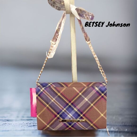 BETSEY JOHNSON NWT VIOLET PLAID CROSSBODY WALLET BAG - Picture 3 of 15